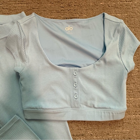 ALO Light Blue Ribbed Two-Piece Set - Picture 2 of 4